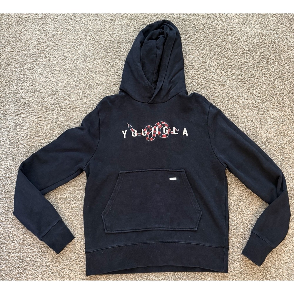 YoungLA Hoodie‎ Men's Black Heavyweight Pullover Embroidered Snake Logo Medium